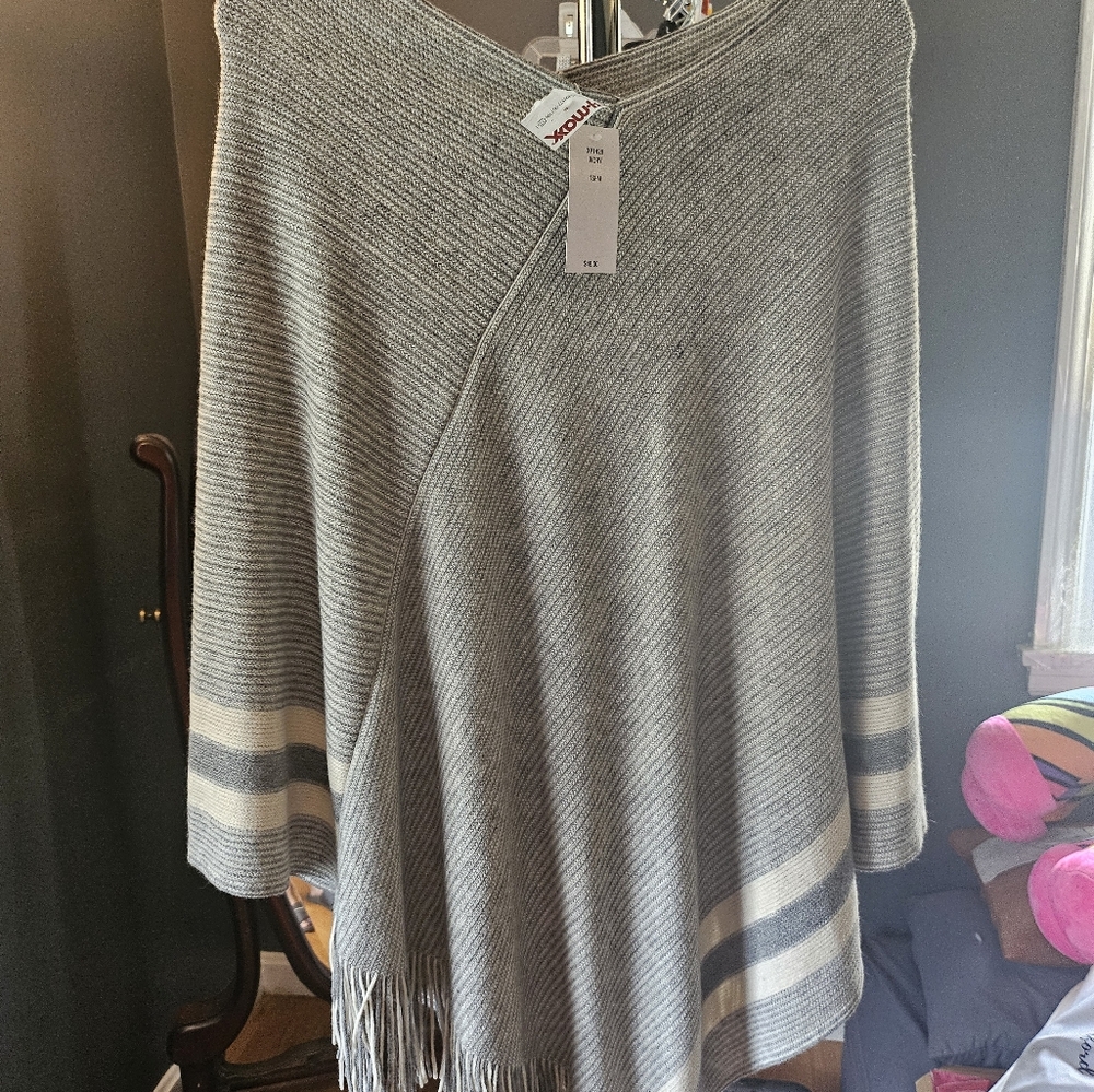 T.J.Maxx Gray Poncho Sweater with Fringe